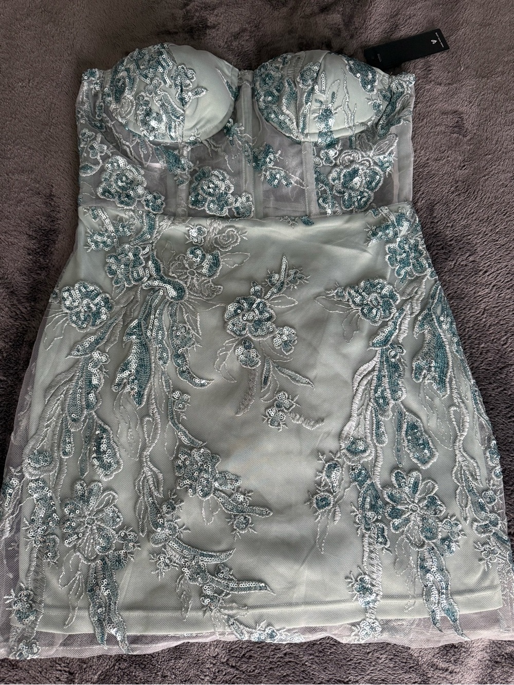 Lulu's Mint Strapless Embroidered Mini Dress